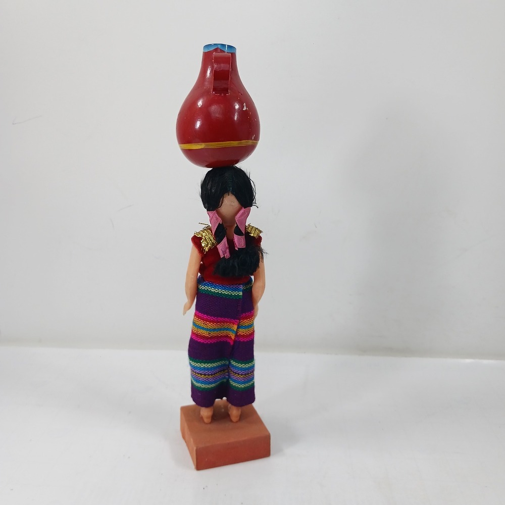 Vintage Guatemalan Souvenir Doll Traditional Dress Water Jug Folk Art 12.5" - Picture 3 of 15